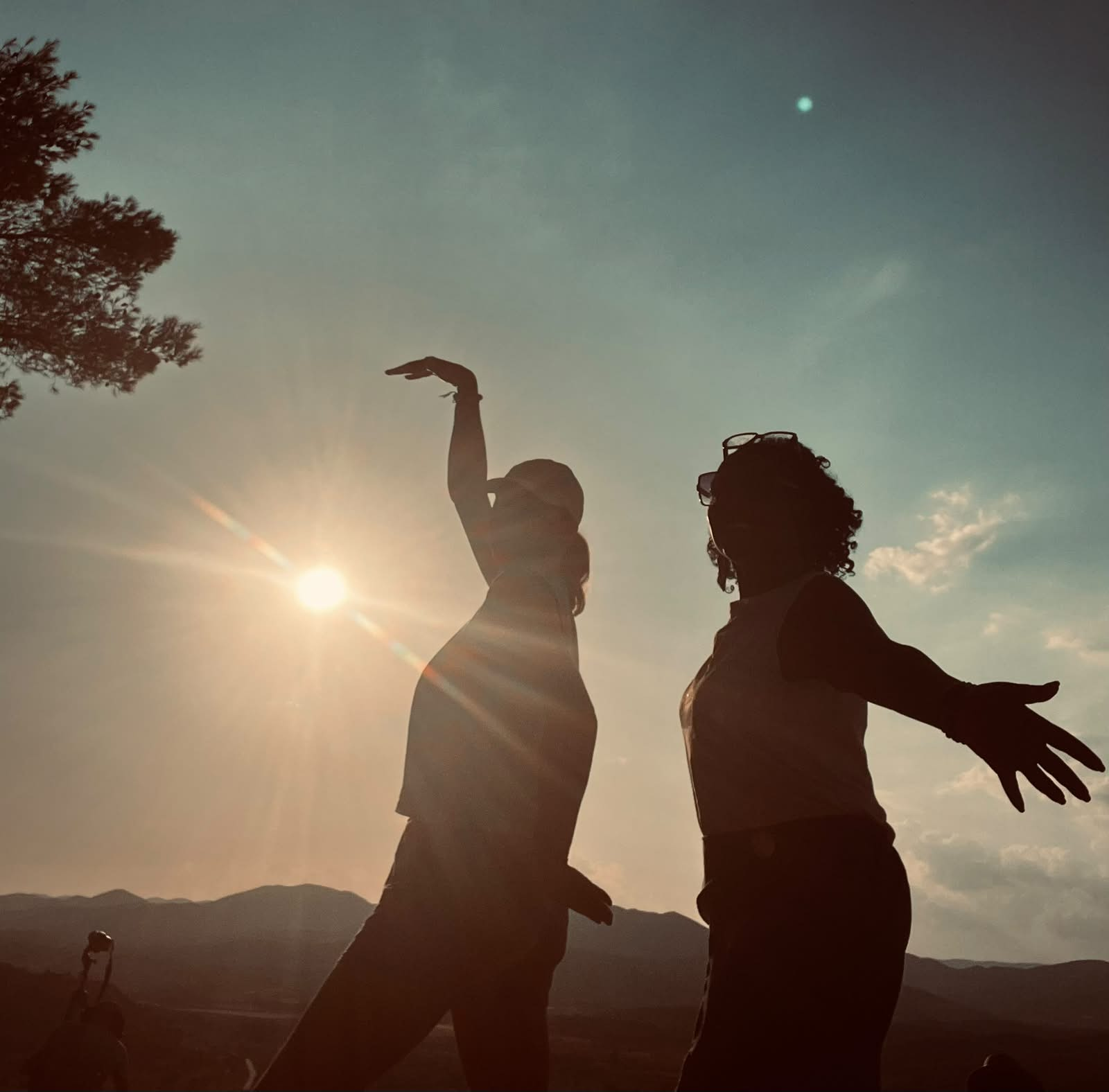 Les silhouettes du duo dans la lumière du soleil